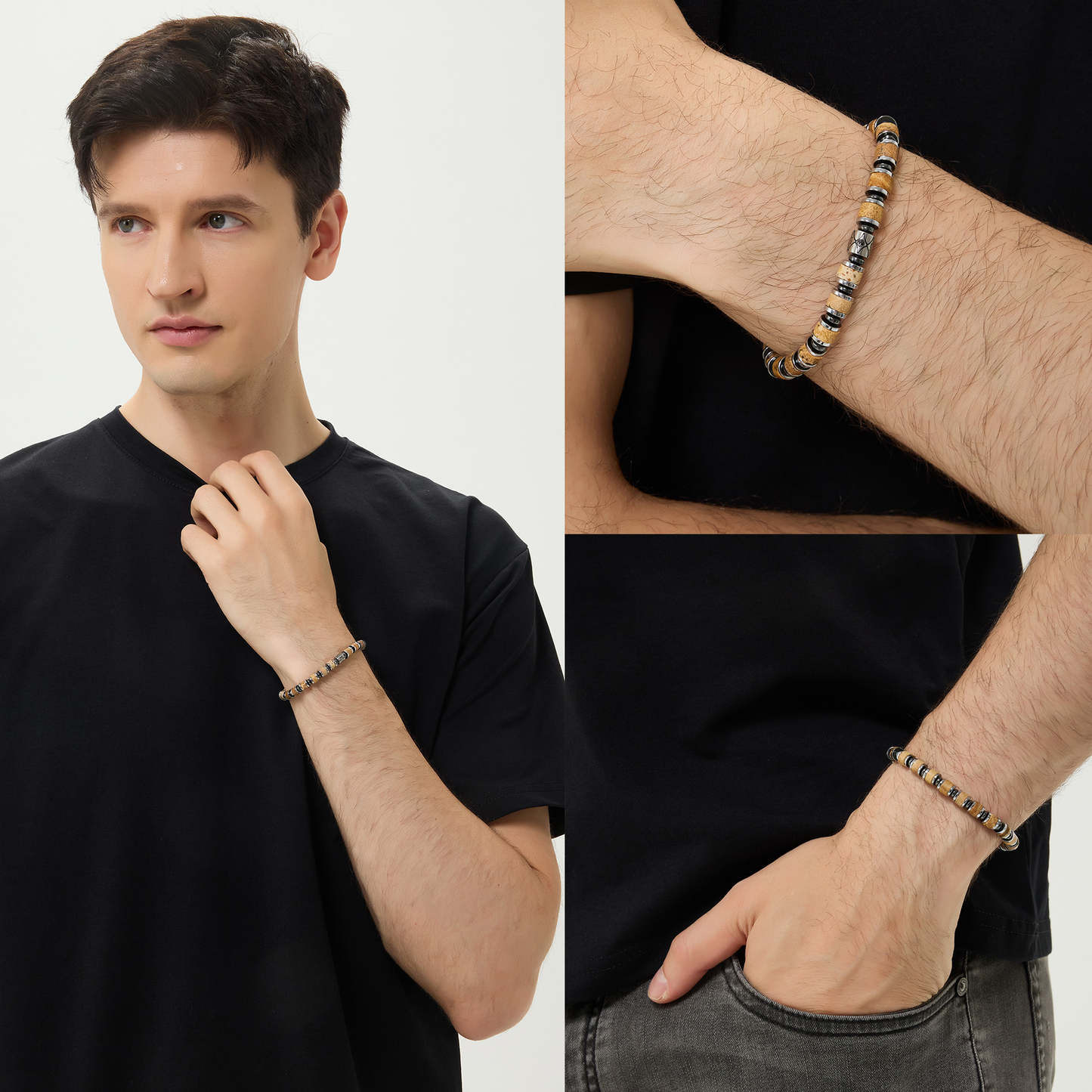 Picasso Jasper & Hematite Beaded Bracelet — 6mm