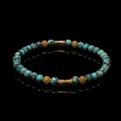 Turquoise Hematite Gold Bead Bracelet (6mm)