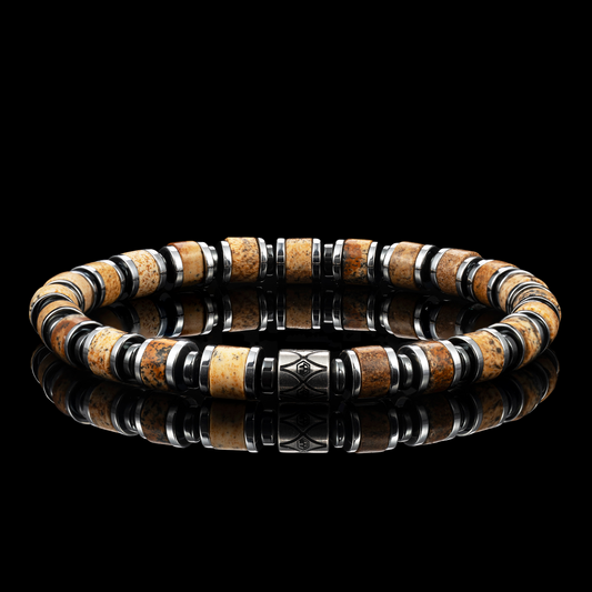Picasso Jasper & Hematite Beaded Bracelet — 6mm