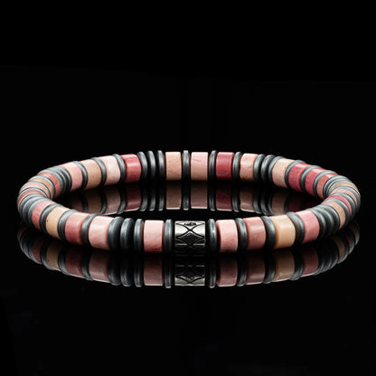 Rhodochrosite & Hematite Disc Bracelet — 6mm