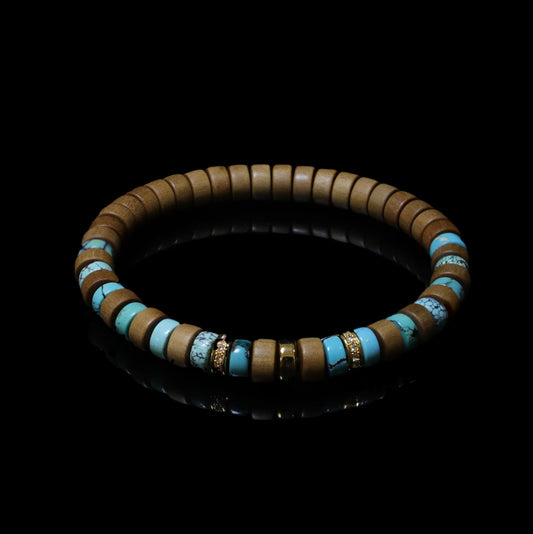 18k Gold-Turquoise Old Mountain Sandalwood Tablet Bracelet(6mm)