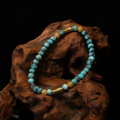Turquoise Hematite Gold Bead Bracelet (6mm)