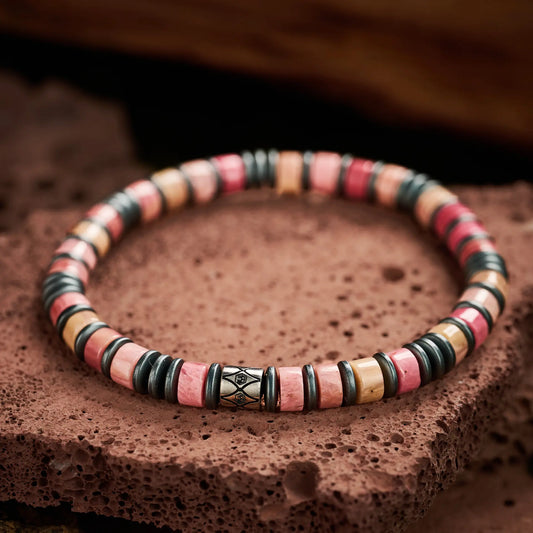 Rhodochrosite & Hematite Disc Bracelet — 6mm