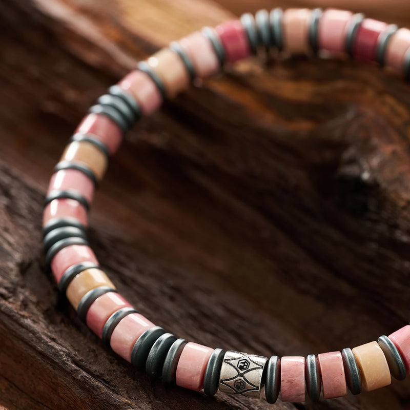 Rhodochrosite & Hematite Disc Bracelet — 6mm