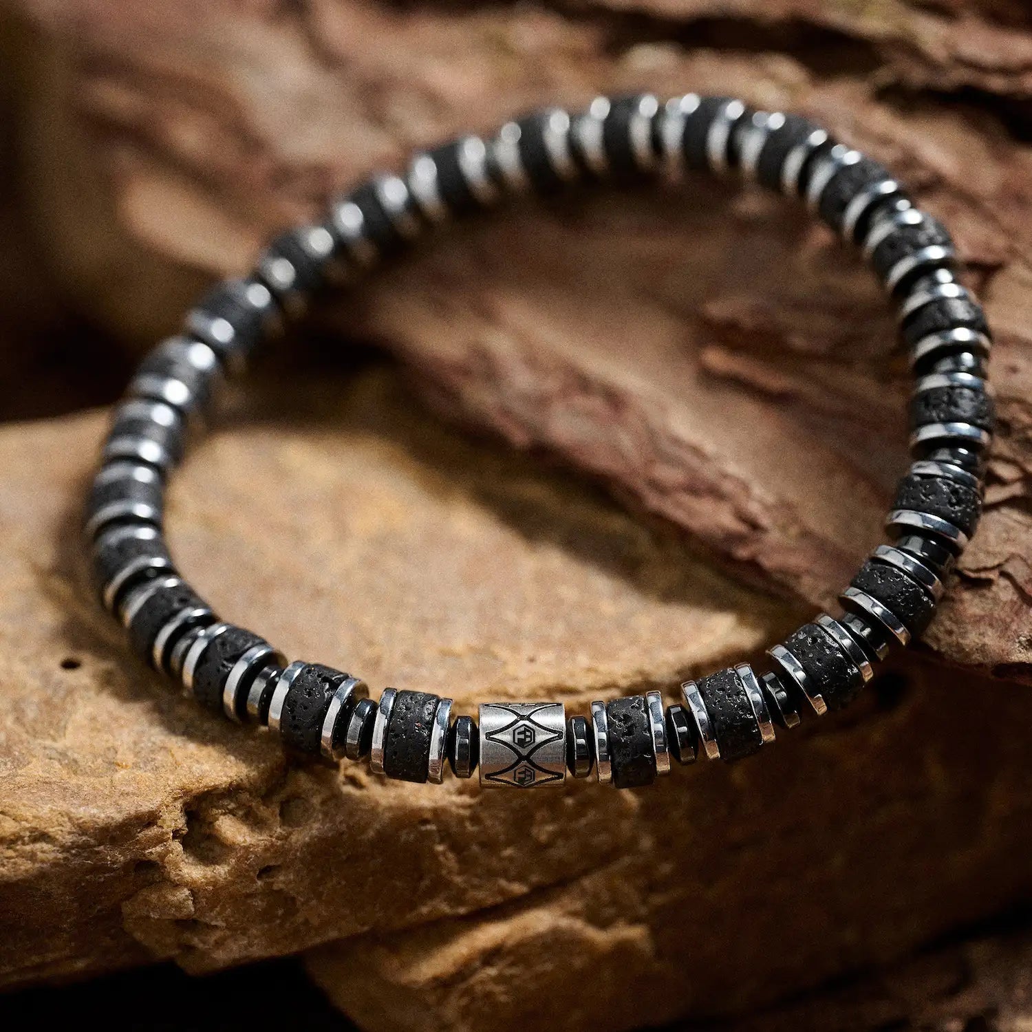 Lava Stone & Hematite Bracelet — 6mm