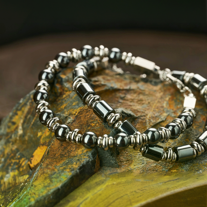 Black Obsidian & Hematite Bracelet — 6mm