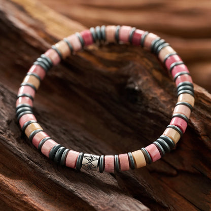Rhodochrosite & Hematite Disc Bracelet — 6mm