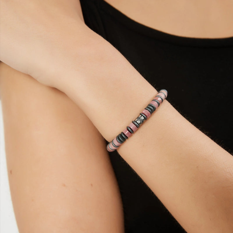 Rhodochrosite & Hematite Disc Bracelet — 6mm