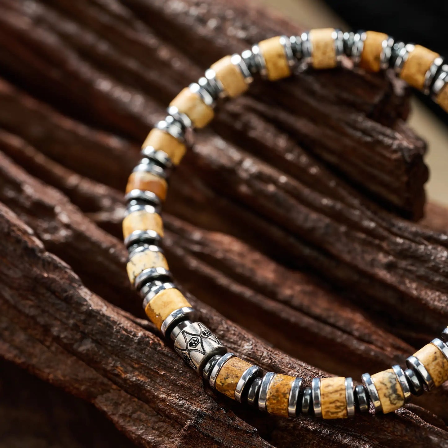 Picasso Jasper & Hematite Beaded Bracelet — 6mm