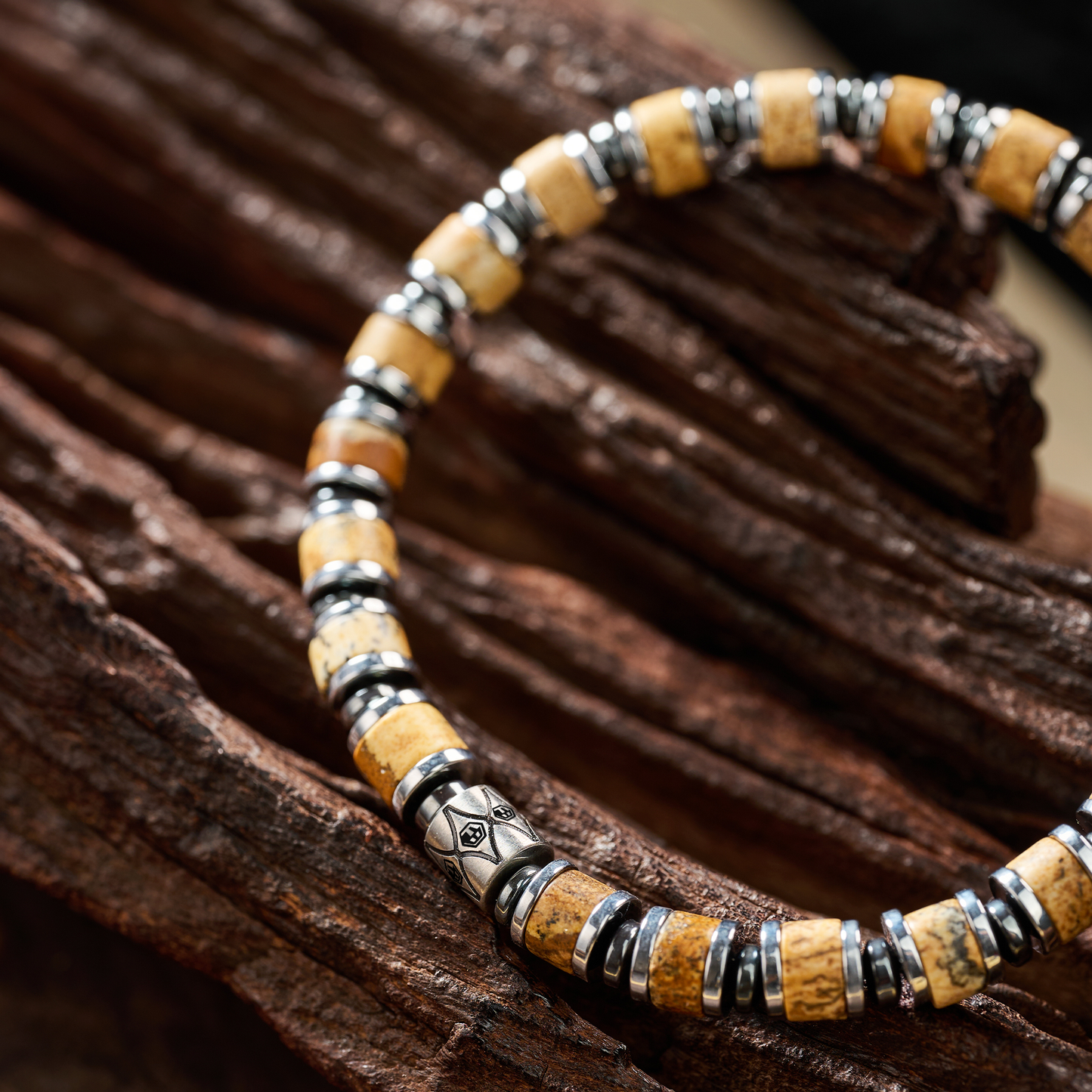 Picasso Jasper & Hematite Beaded Bracelet — 6mm