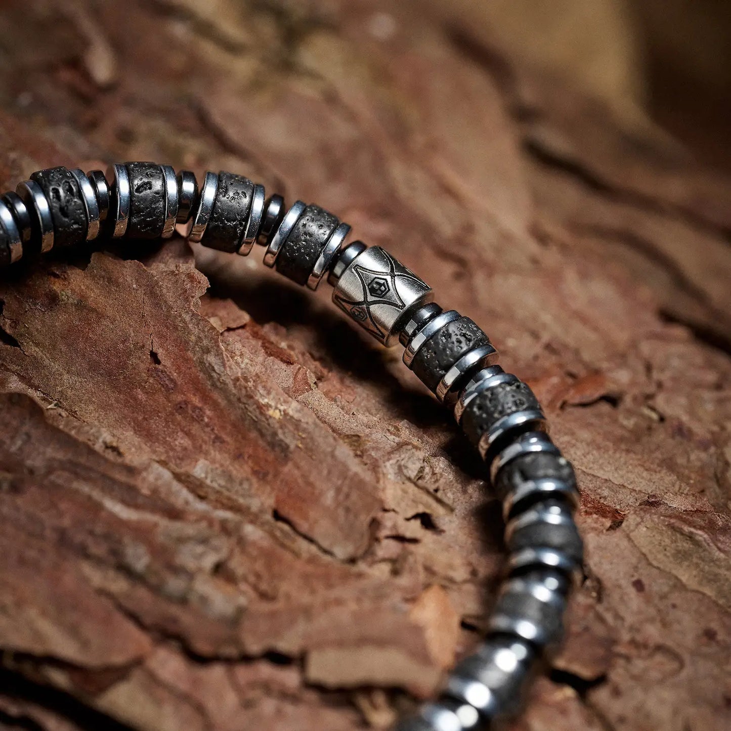 Lava Stone & Hematite Bracelet — 6mm