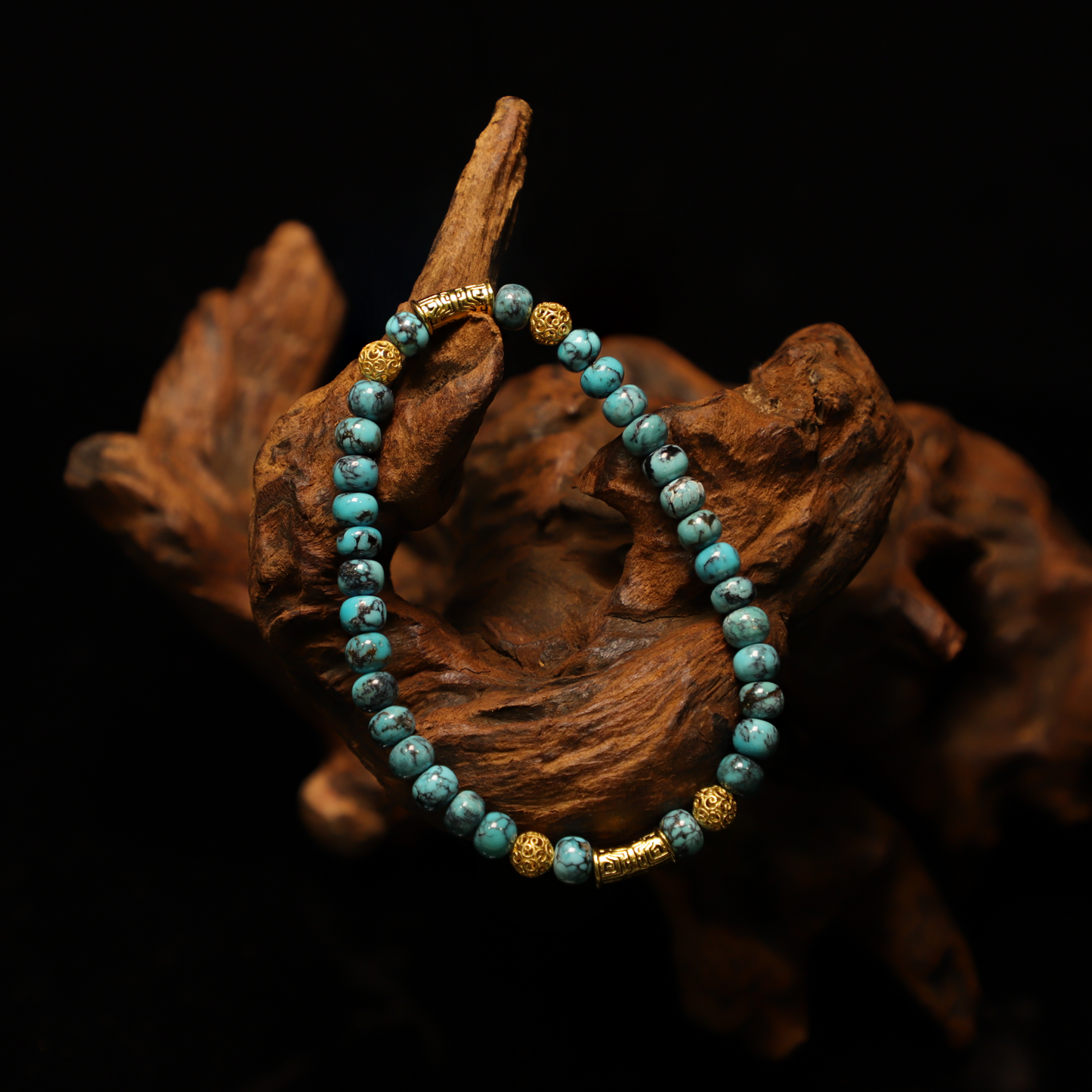 Turquoise Hematite Gold Bead Bracelet (6mm)