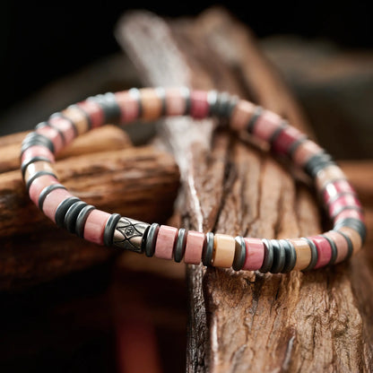 Rhodochrosite & Hematite Disc Bracelet — 6mm